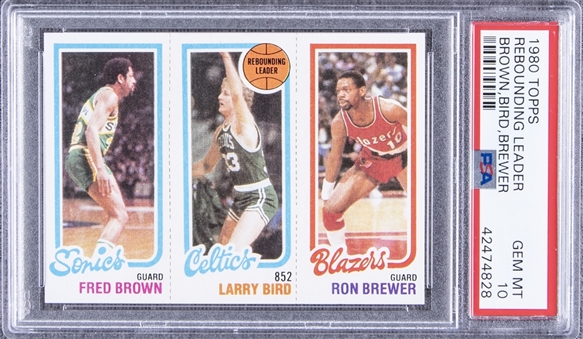 1980/81 Topps #31 Brown/Bird/Brewer Rebounding Leaders - PSA GEM MT 10 - Larry Birds Rookie Card